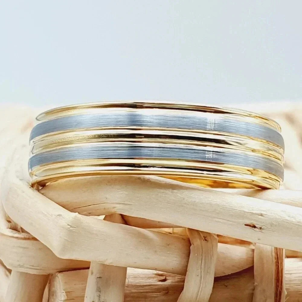 "Pinstripe Gold Tungsten Wedding Ring For Man Woman, Galtun1042